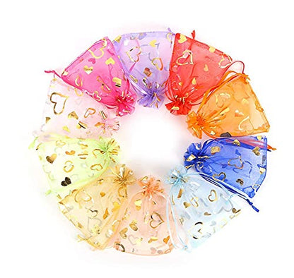 Stratalife 5"x7" Heart Printed Organza Bags with Drawstring, 100PCS - color: 100pcs Mix 5X7