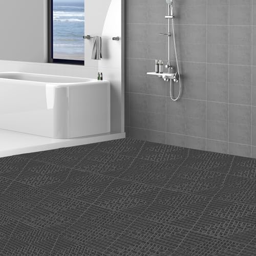 VEVOR Interlocking Tile 50PCS Black, Drainage Tiles 12" x 12" Splicing, Soft PVC Interlocking Drainage Floor Tiles, Non-Slip Drainage Holes for Restroom, Bathroom, Kitchen, Pool, Wet Areas - color: Black