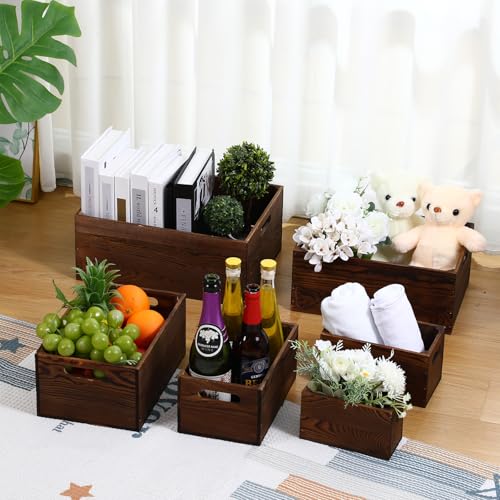 AceOrbit Set of 6 Rustic Wood Crates for Display Nesting Box, Classic Brown - color: Classic Brown