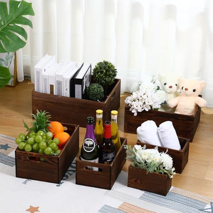AceOrbit Set of 6 Rustic Wood Crates for Display Nesting Box, Classic Brown - color: Classic Brown