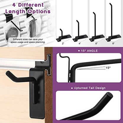 Swpeet 32Pcs 4 Sizes 2" 4" 6" 8" Heavy Duty Slatwall Hooks Assortment Kit, Slatwall Accessories Slatwall Panel Hook Garage Organization Slat Wall Hooks Pegboard Gridwall Hook Display - size: 2 Inch / 4 Inch / 6 Inch / 8 Inch