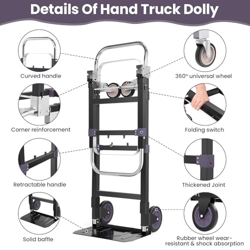 3-in-1 Folding Hand Truck, 600lb Convertible 4 to 2 Wheel Dolly Cart Black - color: Black