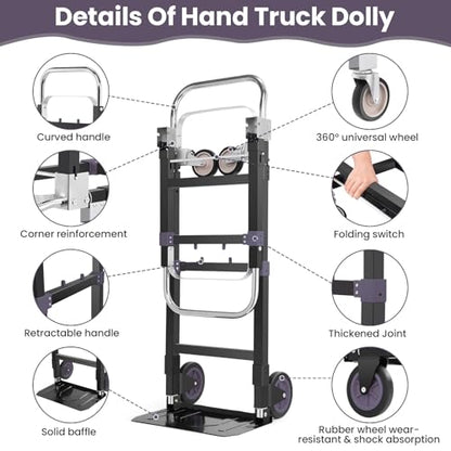 3-in-1 Folding Hand Truck, 600lb Convertible 4 to 2 Wheel Dolly Cart Black - color: Black