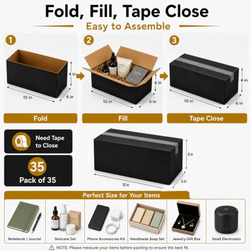 10x6x4 Black Shipping Boxes, Pack of 35 - size: 10"x6"x4"