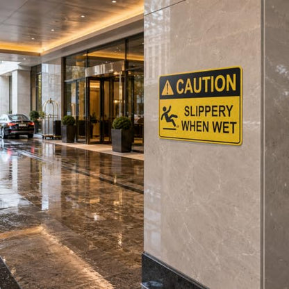 Slippery When Wet Sign, 10 x 7 Inch 2 Pack Caution Wet Floor Vinyl Sticker | Reflective Waterproof Warning Sign Decal, Fade Resistant Safety Sign for Commercial, Office, Warehouse, Restaurant