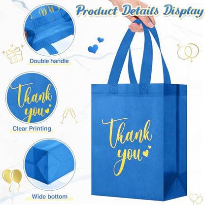 Sweetude 30 Thank You Non Woven Gift Bag, 10 x 8 x 4 Inch, Blue - color: Blue, size: 10 X 8 X 4 Inch