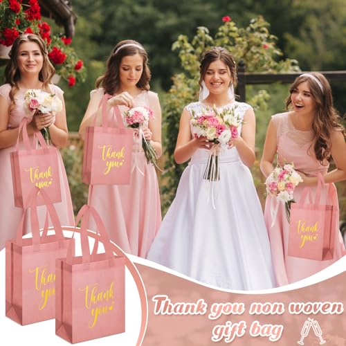 Sweetude 30 Thank You Non Woven Gift Bag, 10 x 8 x 4 Inch, Leather Pink - color: Leather Pink, size: 10 X 8 X 4 Inch