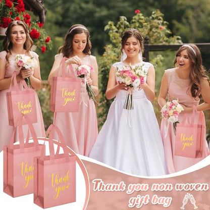 Sweetude 30 Thank You Non Woven Gift Bag, 10 x 8 x 4 Inch, Leather Pink - color: Leather Pink, size: 10 X 8 X 4 Inch