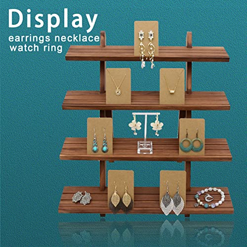 51pcs 4-Tier Wood Earring Display Stand, Retail Display Riser Earring, Ring Holder Stand, Removable Countertop Small Merchandise Display Stand with 50 Pcs Earring Card (Light brown) - color: 4 Tier