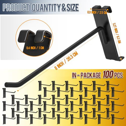 100 Pack 8 Inch Gridwall Hooks Heavy Duty Metal Hangers 20 Lbs Capacity - size: 8 Inch