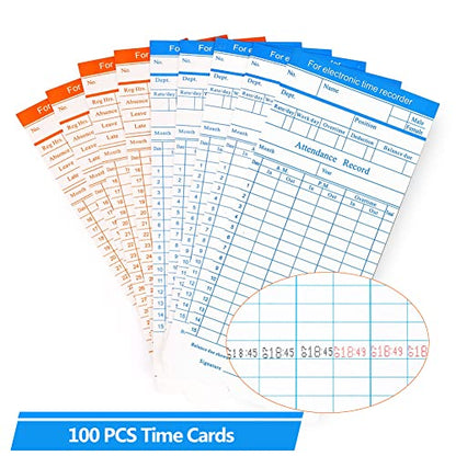 TooCust 100-Piece Time Cards for Employees, Monthly Time Cards 2-Sided, 2-Color Timecards for Time Clocks, Blue/Orange Print, 7-3/8 x 3-3/8 Inch - style: 100PCS Time Cards