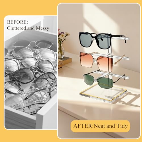 Luxury Acrylic Sunglasses Display Stand Set of 2 (2-Tier & 3-Tier), Glasses Stand, Eyewear Holder, Vertical Sunglass Racks, Tiered Eyeglasses Organizer Collection for Closet Retail Boutique Counter - size: 2PC(2tier+3tier)