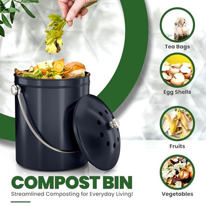 Utopia Kitchen Countertop Compost Bin 1.3 Gallon, Stainless Steel, Purple - color: Dark Purple, size: 1.3 Gallon (Pack of 1)