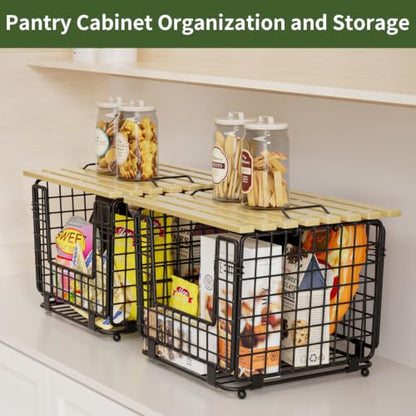 2 Pack Stackable Potato Onion Bins, Pantry Organizers and Storage - color: 2pack-black