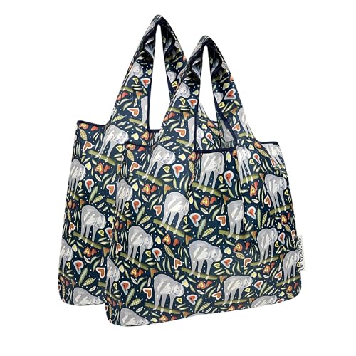 allydrew Medium Foldable Tote Nylon Reusable Grocery Bag (Set of 2) - color: Love Sloths