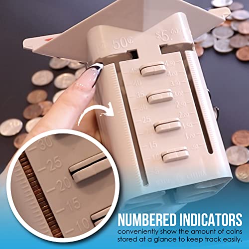 Nadex All-in-One Manual Coin Tender - Counter and Wrapper Tube with 32 Coin Wrappers | Great Storage and Organization Solution | Slots for Pennies, Nickels, Dimes, and Quarters