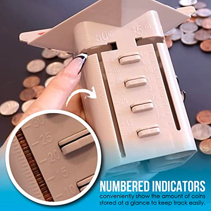 Nadex All-in-One Manual Coin Tender - Counter and Wrapper Tube with 32 Coin Wrappers | Great Storage and Organization Solution | Slots for Pennies, Nickels, Dimes, and Quarters