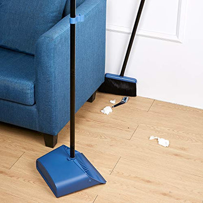 Long Handled Dustpan and Brush, Broom and Dustpan Set, Household Dust pan Combo with 54 Inch Handle for Indoor Outdoor Household Cleaning and Sweeping (Blue) - color: Blue