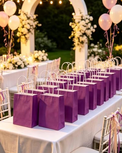 qiqee 24PCS Mini Gift Bag with Handles Bulk 4.5"x2.5"x6" Gift Bags Light Purple Bags Multiple Uses - color: Light Purple