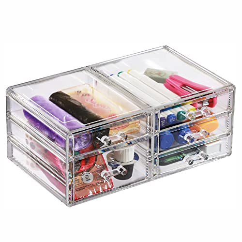 Cq acrylic Clear Stackable Storage Drawers,5 Drawers Acrylic organizers For Vanity Counter,Large Plastic Clear Drawer Organizers For Bathroom Medicine,Craft,Beauty Supplies,Pack of 1 - size: 4 Small Drawers, 1 Medium Drawer