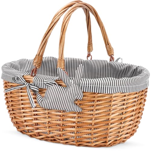 Good GAIN Picnic Basket with Folded Handles,Wicker Empty Basket.Grey - color: Gray