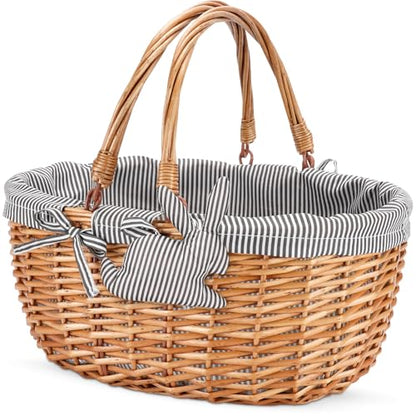Good GAIN Picnic Basket with Folded Handles,Wicker Empty Basket.Grey - color: Gray