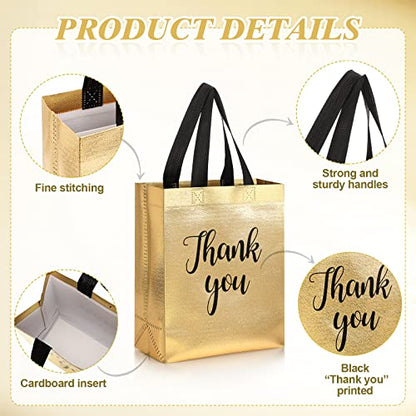 Fumete 50 Pcs Gold Glossy Thank You Gift Bag with Handles - color: Gold
