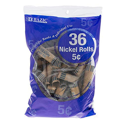 BAZIC Products Nickel Coin Wrappers, $2 Rolls, Bulk 36 Pack, 6-Pack - color: Nickel Rolls, size: 6-Pack