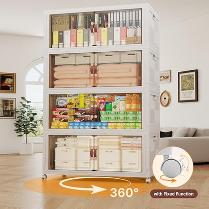 1136QT Extra Large Stackable Storage Bins with Lids & Wheels & Door, - color: White