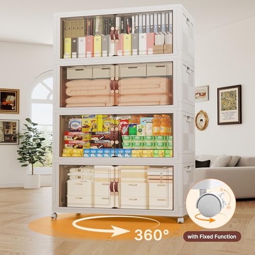 1288QT Extra Large Stackable Storage Bins with Lids & Wheels - color: White-80Gal, size: 4Pack with 1 top lid