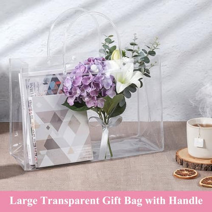 20 Pack Large Clear Gift Bags with Handle Large Transparent PVC Tote Bag