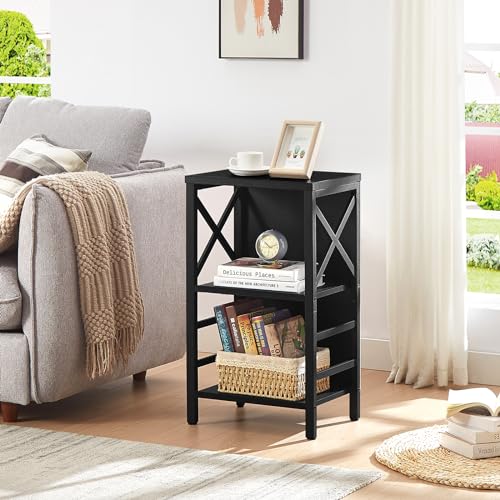 MNEETRUNG Small Bookshelf,3 Tier Industrial Bookcase with Metal Frame and Backboard,Low Black Book Shelf,Book case for Small Spaces,Living Room,Bedroom and Home Office - color: Black, size: 3-Tier (15.7"W x 11.8"D x 27.6"H)