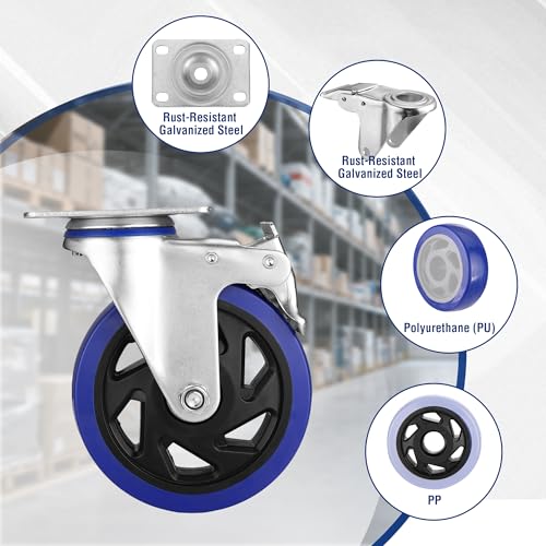 WORKPRO 5" Caster Wheels, 2640 LBS Heavy Duty Swivel Casters, Set of 4 - style: 5 Inch