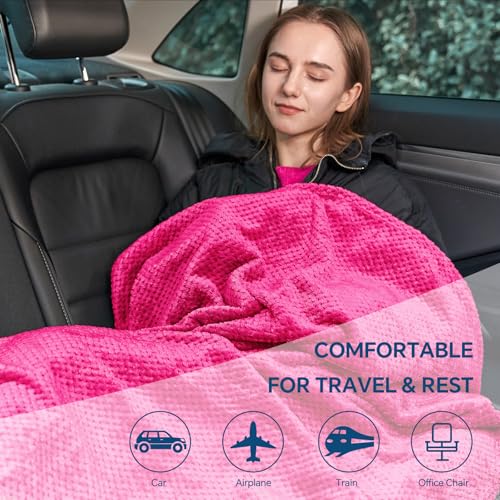 BEDELITE Travel Blanket with Bag, Jacquard Fleece Blanket 65"x40", Hot Pink - color: Hot Pink