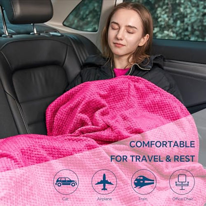 BEDELITE Travel Blanket with Bag, Jacquard Fleece Blanket 65"x40", Hot Pink - color: Hot Pink