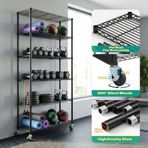 Wire Shelf Rack with 600D Oxford Cover & Wheels, 30"W x 14"D x 72"H - size: 6-Shelf 30"W x 14"D x 72"H W/Cover