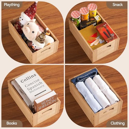 KIRIGEN Stackable Wood Storage Cube with Handles, Open Cubby Bin, Natural - color: Natural, size: M/14.2*9.1*6(C15)