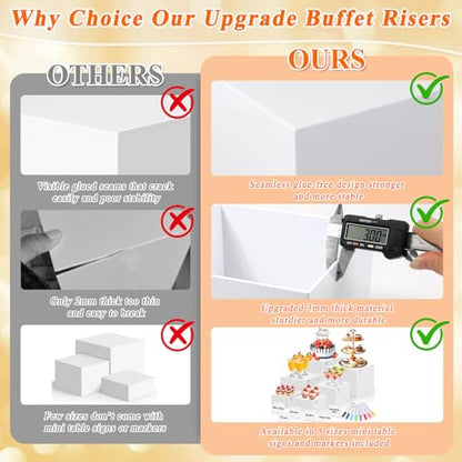 White Acrylic Buffet Risers and Stand Food Risers with Mini Sign and Maker - color: 8" 7" 6" 5" 4" 4"