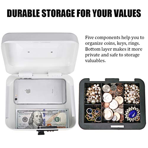 Cash Box with Money Tray, Parrency Medium Money Box with Combination Lock, 7 4/5" x 6 4/5" x 3 3/5", White - color: Combo White, size: Medium（7.87")