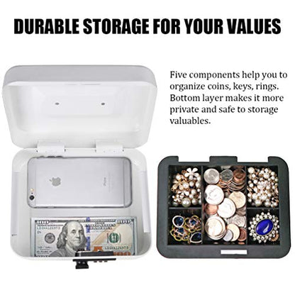 Cash Box with Money Tray, Parrency Medium Money Box with Combination Lock, 7 4/5" x 6 4/5" x 3 3/5", White - color: Combo White, size: Medium（7.87")