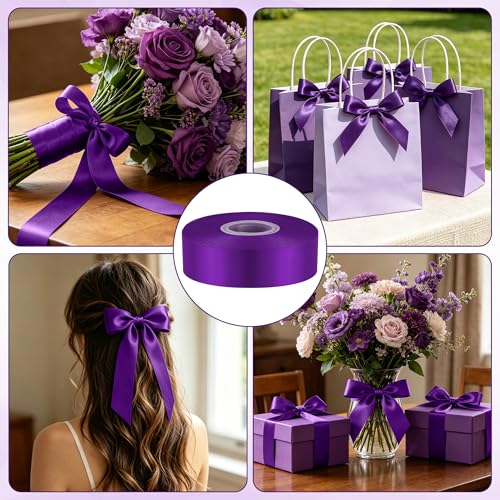 1In 30Yards Dark Purple Satin Ribbon for Gift Wrapping Halloween Mardi Gras - color: Dark Purple, size: 1 inch