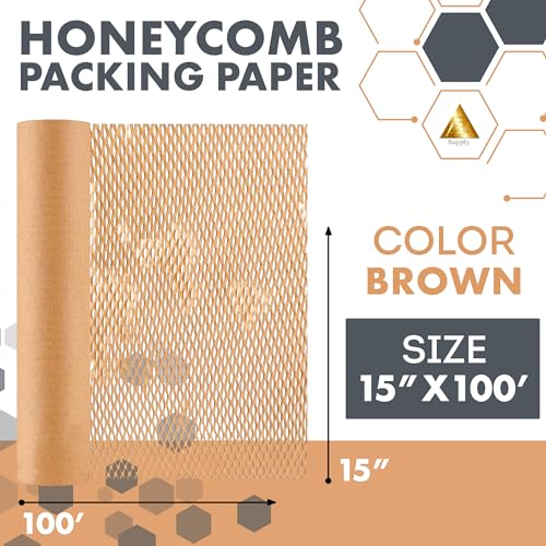 APQ Supply Honeycomb Packing Paper Brown, 15 Inch x 100 Feet, Eco Friendly Shipping Supplies for Small Businesses, Warehouses, and E-Commerce Fulfillment - style: Brown / Pack of 1