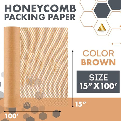APQ Supply Honeycomb Packing Paper Brown, 15 Inch x 100 Feet, Eco Friendly Shipping Supplies for Small Businesses, Warehouses, and E-Commerce Fulfillment - style: Brown / Pack of 1