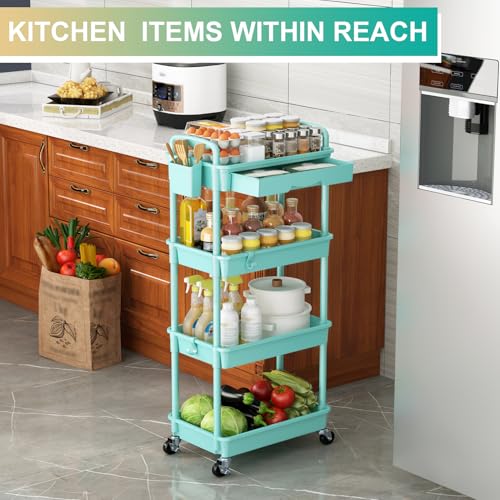 Goovilla 4 Tier Rolling Utility Cart Organizer with Removable Drawer, Blue - size: 4 Tier, style: Blue