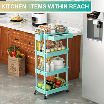 Goovilla 4 Tier Rolling Utility Cart Organizer with Removable Drawer, Blue - size: 4 Tier, style: Blue