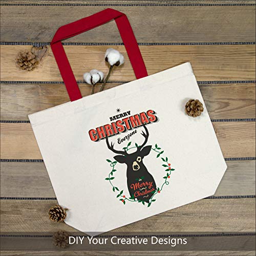 TOPDesign 2-Pack Canvas Tote Bags with Magnetic Snap, Reusable Grocery Shopping Bags, DIY Your Creative Designs - color: Natural / Red