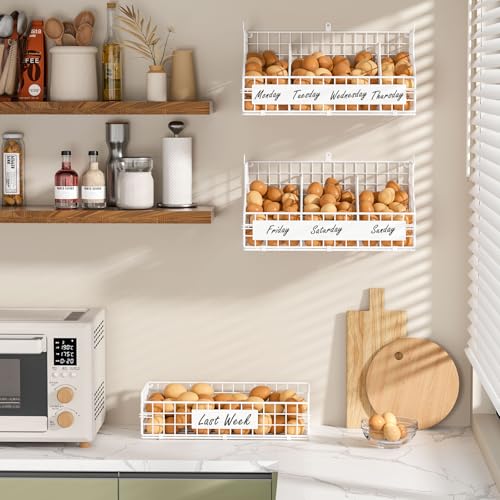 keomaisyto Egg Holder Countertop with 5 Dividers & DIY Nameplate - color: White, size: 3-Tier X-Large