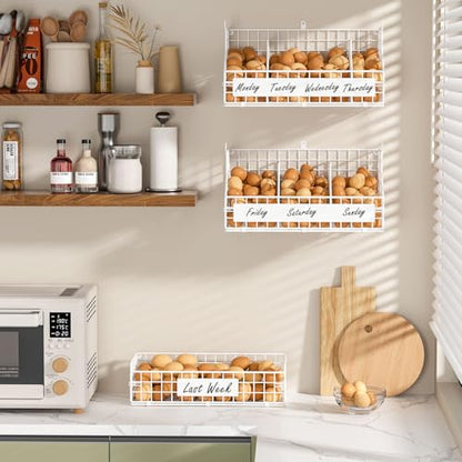 keomaisyto Egg Holder Countertop with 5 Dividers & DIY Nameplate - color: White, size: 3-Tier X-Large