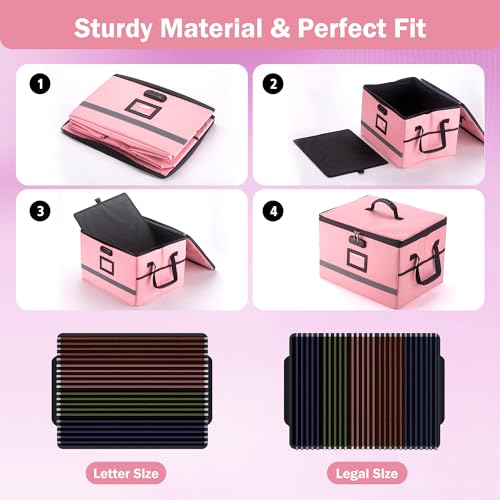 EXLIFBAG Fireproof File Organizer with Lock, 1 Layer - color: Pink, size: 1 Layer