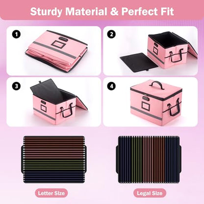 EXLIFBAG Fireproof File Organizer with Lock, 1 Layer - color: Pink, size: 1 Layer